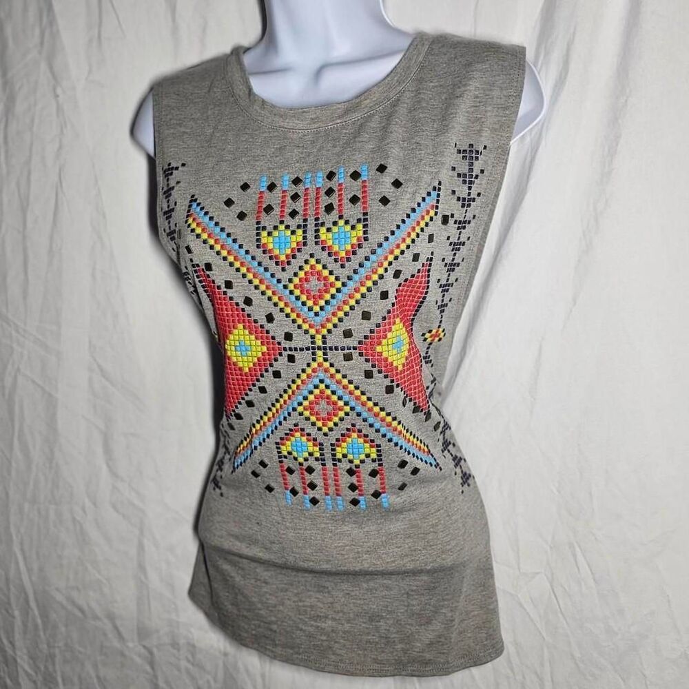 aztec geometric grey open back 2010s style Coachella tank top